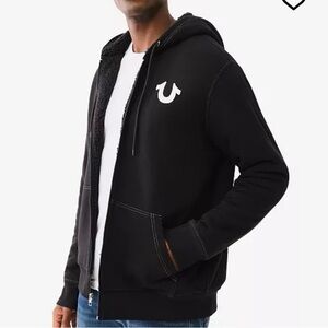 Floating horseshoe zip hoodie men’s jacket kangaroo pockets in black Sz large